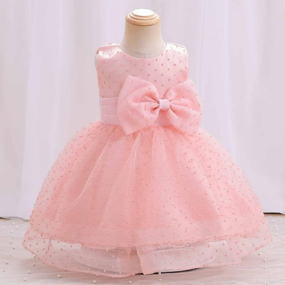 Edvintorg Toddler Girl Dresses Sleeveless Lace Bow Mesh Lace Gauze Dress Princess Dresses for Girls 0-3Years 1St Birthday Party Kids Gift