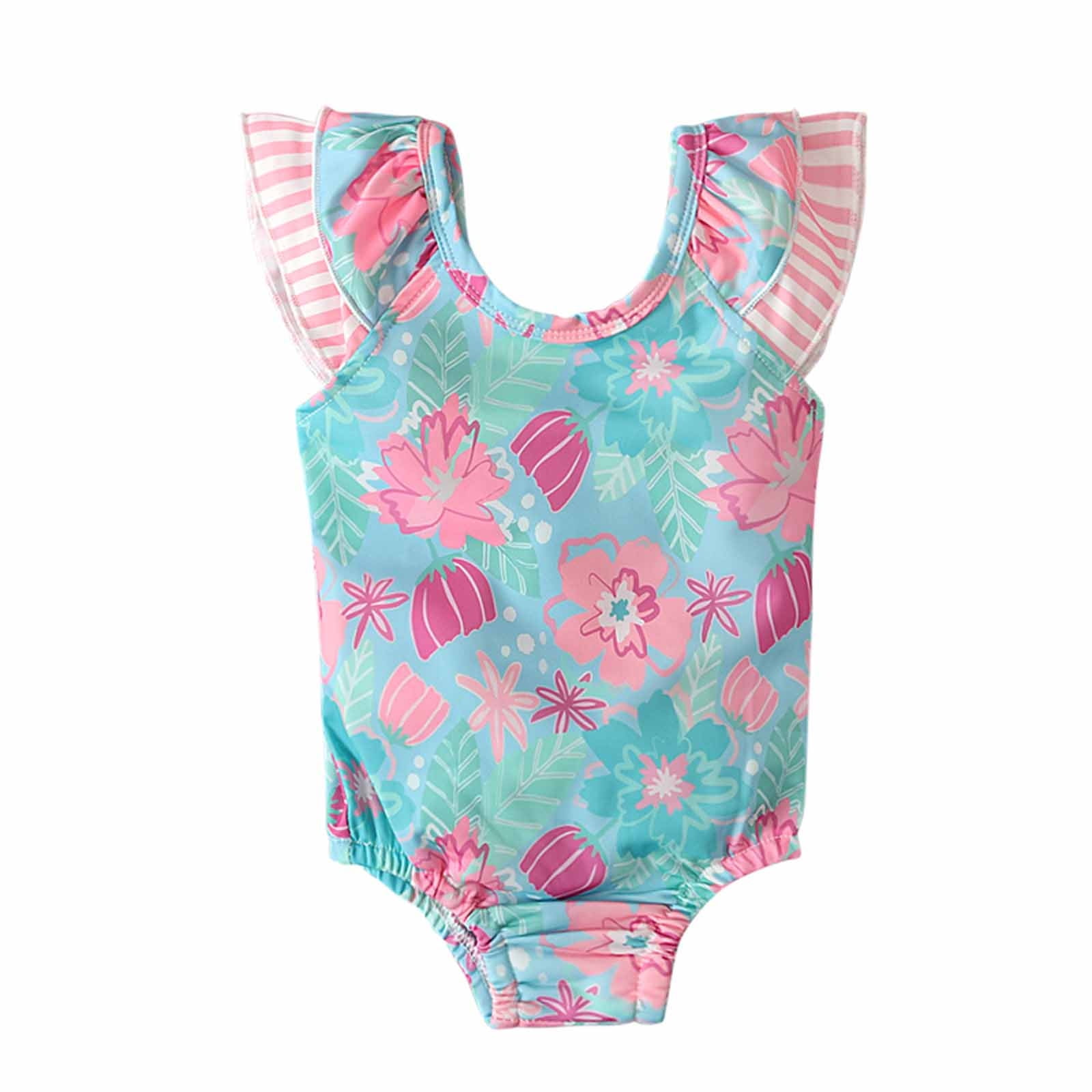 0-5Y Kids Baby Girls Swimsuits 2021 Summer Ruffle Bikini Children Swimwear Cake Printed Backless Girls Beachwear
