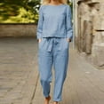 thumbnail image 1 of Summer Savings Clearance! Edvintorg Vacation Outfits For Women 2023 2Pc Fashion Woman Solid Long Sleeve Blouse +Loose Pants Tracksuit Jogger Sets Blue XXL, 1 of 6