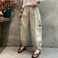 thumbnail image 1 of Edvintorg Vintage Embroidery Pants for Women Casual Summer Drawstring Elastic High Waist Linen Pant with Pockets Plus Size Trousers Women Beige XXL, 1 of 7