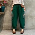 thumbnail image 1 of Summer Savings Clearance! Edvintorg Vintage Embroidery Pants For Women Casual Summer Drawstring Elastic High Waist Linen Pant With Pockets Plus Size Trousers Women Green XXXXL, 1 of 7
