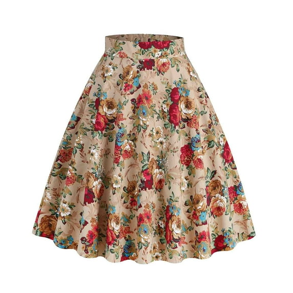 Edvintorg Vintage Skirts for Women Summer Fashion Retro Floral Printed Skirt Ladies Casual High Waist Skirts Women's Clothing Yellow XXL