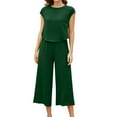 thumbnail image 1 of Summer Savings Clearance! Edvintorg Wide Leg Pants Sets Women 2 Piece Outfits 2Pc Fashion Womens Clothing Crewneck Solid Short Sleeve Top + Loose Pocket Pants Suit Green S, 1 of 6