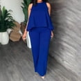 thumbnail image 1 of Edvintorg Wide Leg Pants Sets Women 2 Piece Outfits Elegant Fashion Office Ladies Casual Solid Sleeveless Blouses Round Neck Tops Long Pants Set Blue XL, 1 of 7