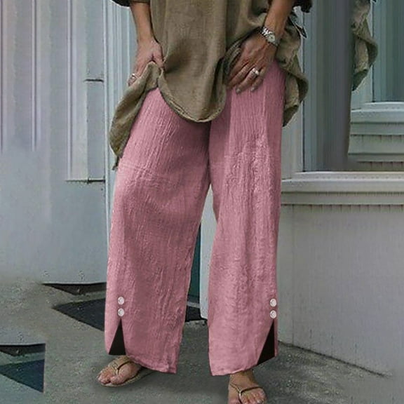 Edvintorg Wide Leg Pants for Women Casual Oversized Women's Pants Cotton and Linen Fashion Elastic Waist Pure Color Straight Leg High Waisted Pants Trousers L
