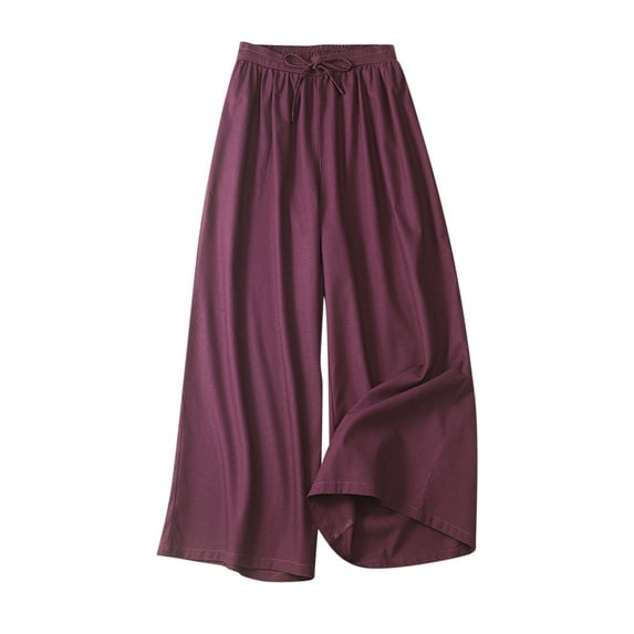 Summer Savings Clearance! Edvintorg Wide Leg Pants Women Women's Baggy Pants Spring Summer Solid Color Leisure Retro Drawstring Frenulum Broad Leg Pants Purple XXL