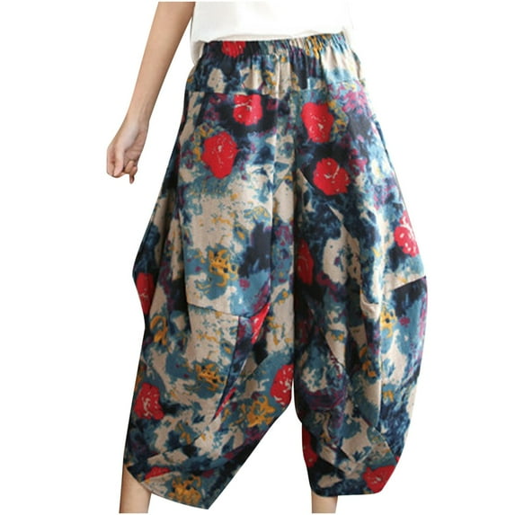 Edvintorg Women Flower Loose Harem Pants Wide Leg Pants High Waist Casual Baggy Yoga Sweatpants Pants with Pockets 90S Vintage Clothes Red Free Size