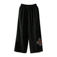 thumbnail image 1 of Summer Savings Clearance! Edvintorg Women Pants Casual Summer Women's Wide Leg Pants Fashion High-Waisted Pattern Straight Trousers Plain Cotton And Nine Points Pants Black XXL, 1 of 3