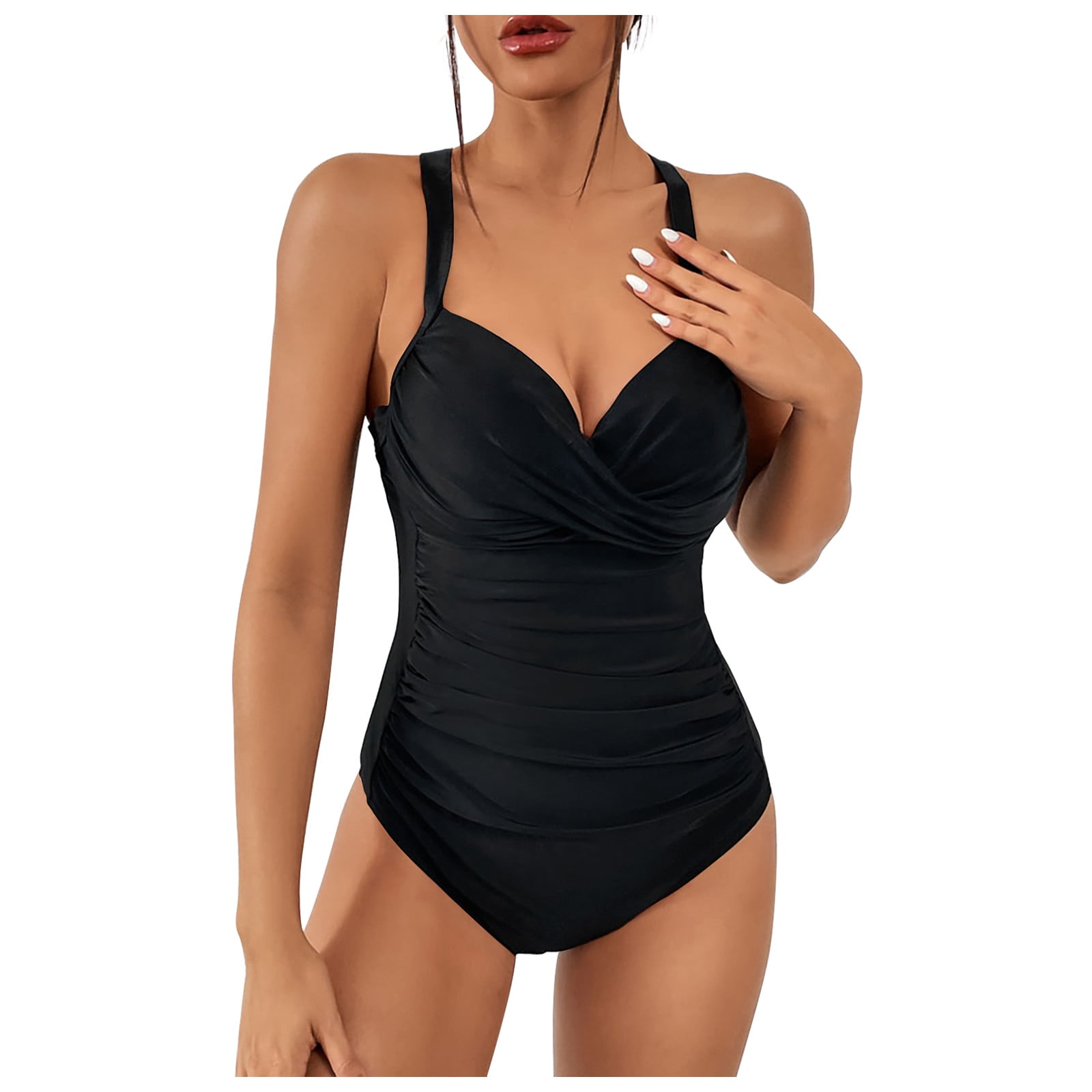 DOBREVA Women's One Piece Swimsuit Strappy Backless Bathing