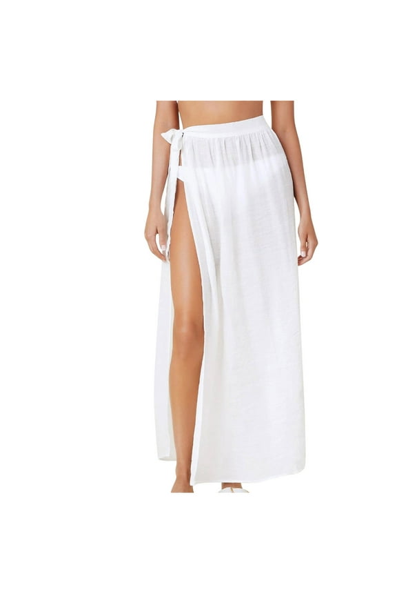 Women Sarong Swimsuit Coverup Long Beach Tie Wrap Skirt Summer Solid Swimsuit Cover Up Mesh Bikini Swimwear Beach Cover-Ups Wrap Skirt White Free