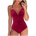 thumbnail image 1 of Summer Savings Clearance! Edvintorg Women V Neck One Piece Swimsuits Ruched Swimwear Halter Bathing Suit Solid/Leopard Print High Waist Bikini Beach Outfits For Women Monokini, 1 of 5