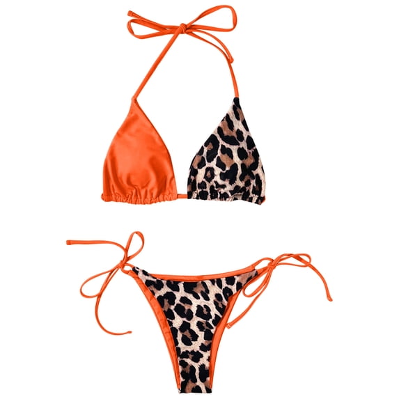 Summer Savings Clearance! Edvintorg Women's Halter Triangle Bikini Leopard Print String Bikini Set Two Piece Swimsuit Bathing Suits Swimwear