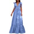 thumbnail image 1 of Summer Savings Clearance! Edvintorg Women's Lace Up Long Dresses Fashion Sleeveless V Neck Summer Comfy Solid Casual Loose Beach Dress Vacation Outfits For Women 2023 Sky Blue XXL, 1 of 7