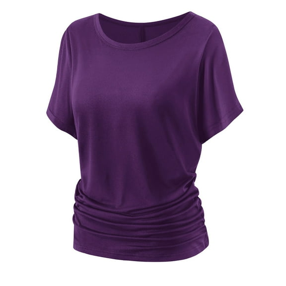 Edvintorg Women's Loose Casual Batwing Short Sleeve Blouses Top Solid Color V Neck Tunic T Shirts Summer Blouse for Women Work, Travel, Holiday