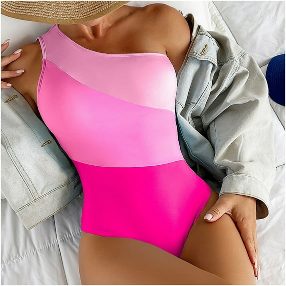 Edvintorg Women's One Piece Swimsuit Wrap Color Block Bathing Suit Monokini Sexy One Shoulder High Waist Bikini Swimsuit Female Bikinis Tops