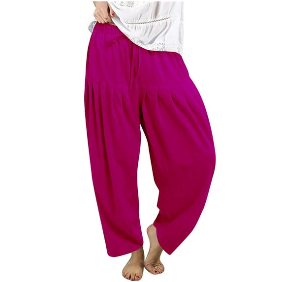 Edvintorg Women's Pants with Drawstrings Summer Solid Color Plus Size Cotton and Linen Pants Casual Loose Trousers Women Hot M