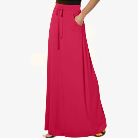 Edvintorg Women's Skirts Plus Size Fashion Solid Color Pocket Elastic Waist Casual Long Skirt Summer Maxi Skirtd for Women Holiday Multi-color XL