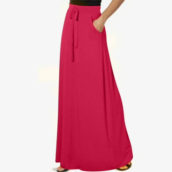 Edvintorg Women's Skirts Plus Size Fashion Solid Color Pocket Elastic Waist Casual Long Skirt Summer Maxi Skirtd for Women Holiday Multi-color XXXL