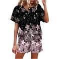 thumbnail image 1 of Summer Savings Clearance! Edvintorg Women's Summer 2 Piece Outfits Shorts Sets Fashion Women Casual Print Short Sleeve Button Tops Nightwear Shorts Sleepwear Sets Black S, 1 of 6