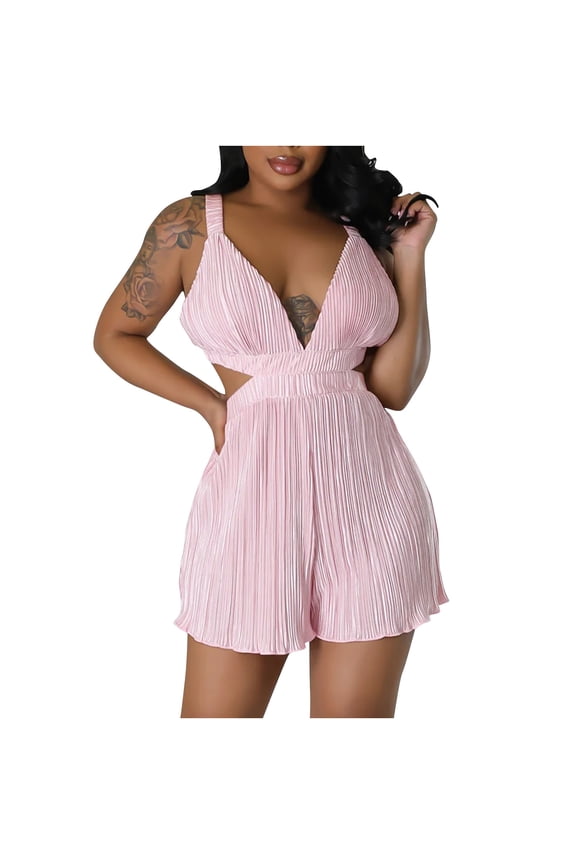 Women's Summer Sexy V Neck Halter Romper 2025 Fashion Sleeveless Casual Short Jumpsuit Solid Color Mini Strappy Rompers Playsuit