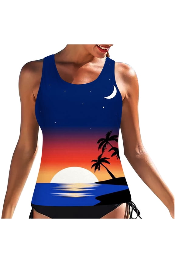 Women's Swimsuit Top Tankini Blouson Vintage Swimwear Top Bathing Suit No Bottom Modest Swim Top