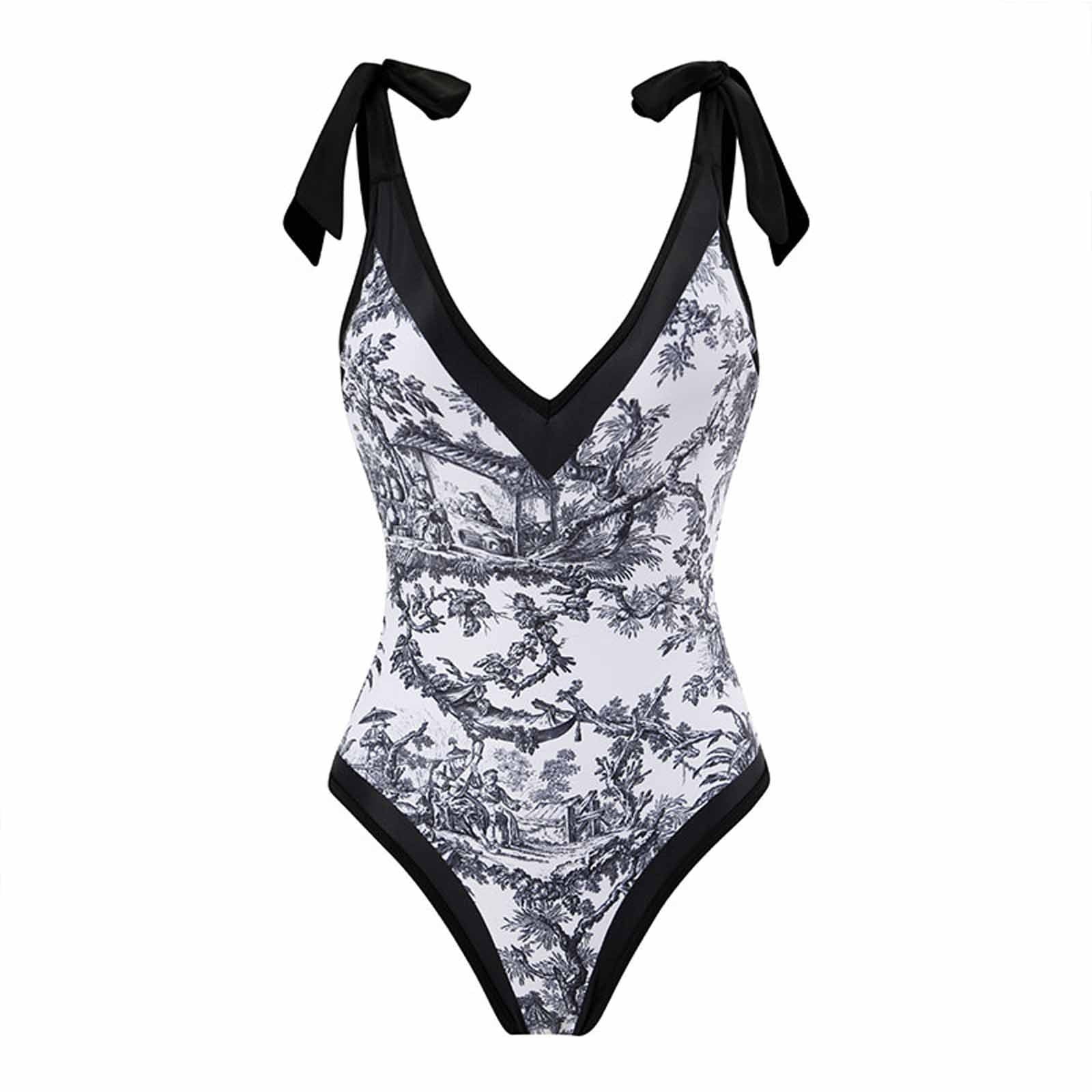 Women's Swimsuit Vintage Print LaceUp OnePiece Bathing Suit — free download