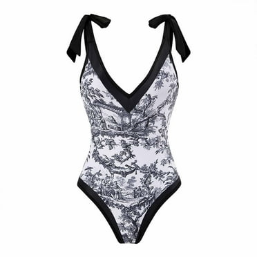 Summer Savings Clearance! Edvintorg Women's Swimsuit Vintage Print Lace-Up One-Piece Bathing Suit Swimsuit Bikini Vintage Retro Push Up Swimwear
