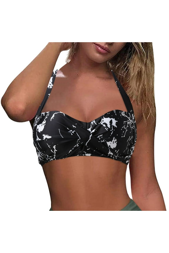 Women's Vintage Halter Neck Tie Knot Back Soft Molded Padding Bikini Top Swimsuit Bathing Suit Tops Only