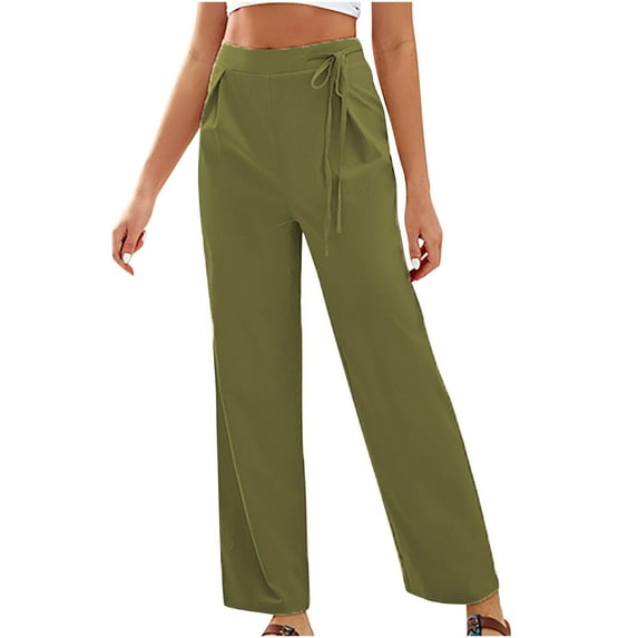 Edvintorg Women's Wide Leg Pants High Elastic Waisted Business Work Trousers Long Straight Suit Pants Fashion Casual Solid Color Zippers Lace Up Pants Green S