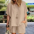 thumbnail image 1 of Summer Savings Clearance! Edvintorg Womens 2 Piece Outfit Set Women Casual Summer Round Neck Short Sleeve Tops And Shorts Outfits Lounge Sets With Pockets Khaki XL, 1 of 6