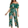 thumbnail image 1 of Edvintorg Womens Elegant Off Shoulder Long Pants Wide Leg Jumpsuits Rompers Fashion Women's Casual Printing Ruffles Rompers Playsuit with Bandage Short Sleeve Ladies Outfits, 1 of 6