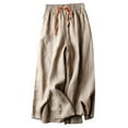 thumbnail image 1 of Summer Savings Clearance! Edvintorg Womens Wide Leg Palazzo Pants Casual Loose Yoga Sweatpants Summer Solid Linen Loose And Thin Lace Up Comfy Lounge Cropped Pants Khaki M, 1 of 4