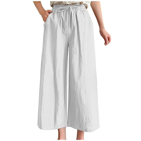 Edvintorg Womens Wide Leg Pants Casual Loose Yoga Sweatpants Fashion Trousers Womens Casual Solid Elastic Waist Pocket Loose Pants with Drawstring White XXL