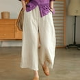 thumbnail image 1 of Summer Savings Clearance! Edvintorg Yoga Pants For Women Fashion Solid Wide Leg Pants Summer Casual Elastic High Waist Linen Pant With Pockets Trousers Womens Beige XXL, 1 of 7