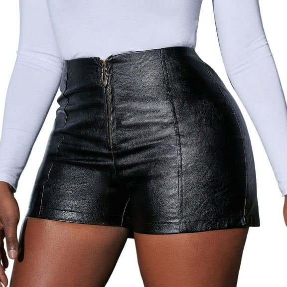 Edvintorg Zipper Shorts for Women Trendy Women's Summer High Waist Casual Shorts Elastic Faux Leather Shorts Leather Sexy Hot Pants Shorts Black XXL