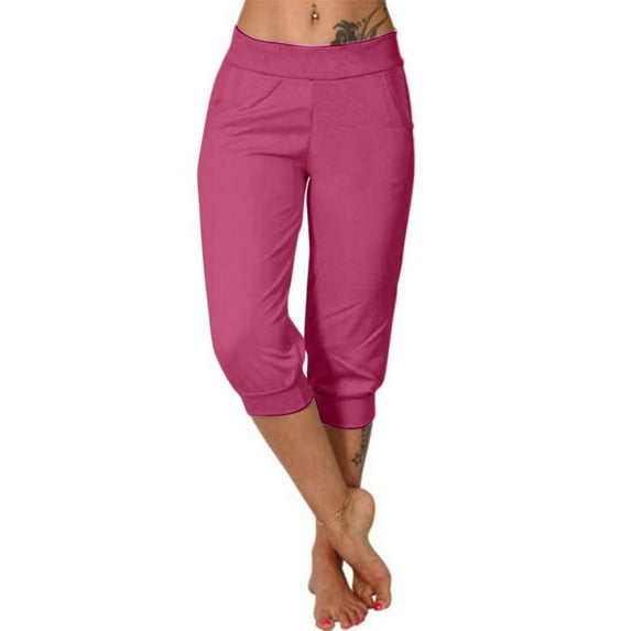 Summer Savings Clearance! Eiyaclvo Athletic Capri Pants for Women Cropped Joggers Women's Casual Workout Pants Stretch Lightweight Pockets Capris with Drawstring