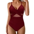 thumbnail image 1 of Enjoytime Bathing Suit for Women One Piece Vintage Printed High Cut Swimwear Sexy V Neck Front Cross Monokini Womens Swimsuits Tummy Control, 1 of 4