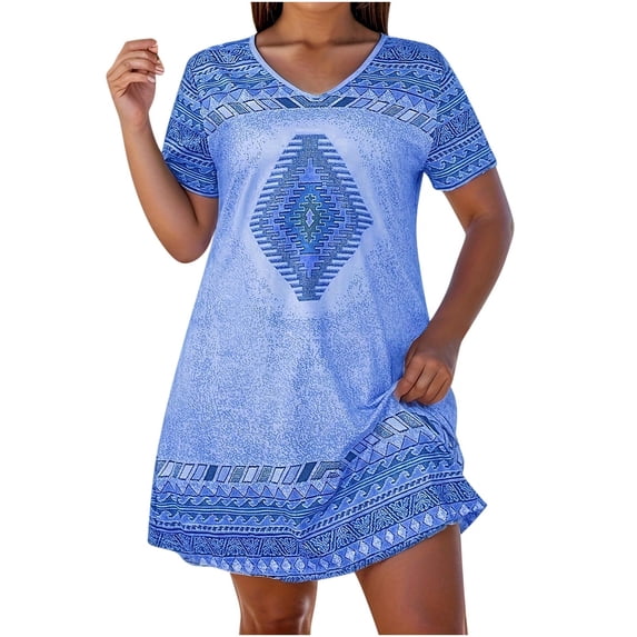 Enjoytime Boho Dresses for Women 2025 Casual Short Sleeved V-Neck Dress Ruffle Retro Leisure Hawaiian Travel Causal Women Plus Size Beach Dresses