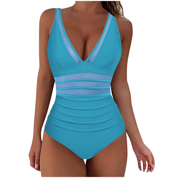 Enjoytime One Piece Swimsuit Womens Swimsuits Tummy Control Slimming Modest Bathing Suit V Neck Color Block Swimwear Swim Suits