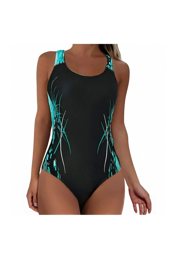 One Piece Swimsuit for Women Vintage Printed Bathing Suits Scoop Neck Womens Bathing Suit Tummy Control