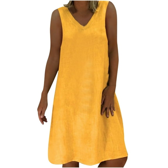 Summer Savings Clearance! Enjoytime Plus Size Sundresses for Women 2024 Trendy Solid Color V-Neck Sleeveless Dress Loose Comfy Knee Length Summer Dresses for Women