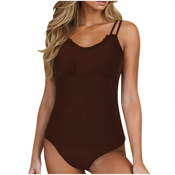 Enjoytime Swimsuits for Women Solid Color One Piece Swimwear Adjustable Strap Monokini Tummy Control Bathing Suit for Women