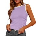 thumbnail image 1 of Summer Savings Clearance! Enjoytime Tank Tops for Women 2024 Sleeveless High Round Neck Ribbed Knit Slim Fitted Blouse Side Ruched Basic Tees Shirts Going Out Tops for Women, 1 of 5