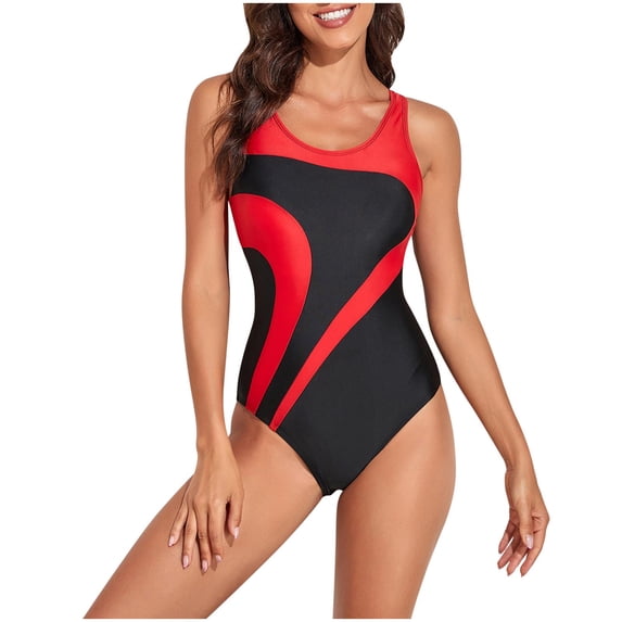 Enjoytime Women One Piece Bathing Suit Patchwork Printed Slimming Swimsuit Tummy Control 2025 Summer Athletic Swimming Swimwear