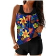 thumbnail image 1 of Enjoytime Womens Bathing Suits Flower Printed Two Piece Swimsuit Ruched Tankini Tank Top wtih Boyshorts Tummy Control Swimwears for Women, 1 of 5