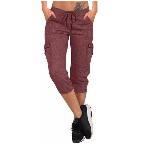 Enjoytime Womens Capris for Summer Yoga Plus Size Button Pockets Womens Sweatpants with Drawstring Loose Soft Workout Outdoor Athletic Causal Cropped Pants for Women