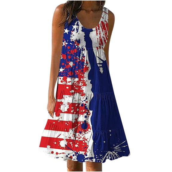 Enjoytime Womens Dresses Flag Print Casual Loose Sleevless Round Neck Dress Summer Dresses