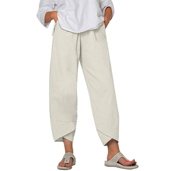 Enjoytime Womens Linen Pants Plus Size Solid Color Beach Pants for Women Comfy Loose Fit Women's Casual Pants