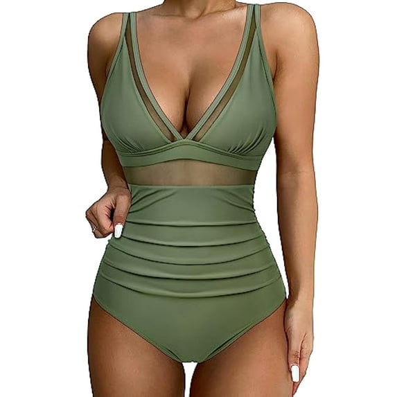 Summer Savings Clearance! Enjoytime Womens One Piece Swimsuits V Neck High Waisted Bathing Suits Adjustable Strap Monokini Tummy Control Swimsuits for Women Slimming Swimwear