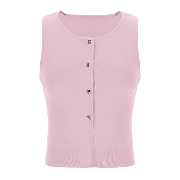 FRSASU Women Button Down Tank Tops Sleeveless Crew Neck Slim Fit Open Front Crop Vest Going Out Y2K Clothes Pink M